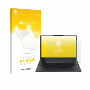 Front side of a product packaging with the brand logo upscreen. Next to it is the device Lenovo ThinkPad E16 Gen 3 shown with 