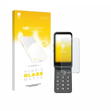 Front side of a product packaging with the brand logo upscreen. Next to it is the device Doro Aurora A20 shown with the corres