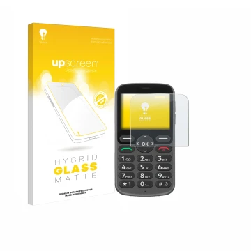 Front side of a product packaging with the brand logo upscreen. Next to it is the device Doro 1380 shown with the correspondin