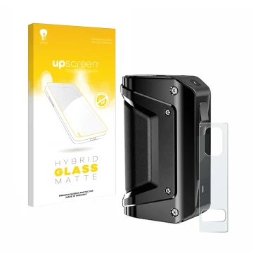 Front side of a product packaging with the brand logo upscreen. Next to it is the device GeekVape Aegis Legend 3 shown with th