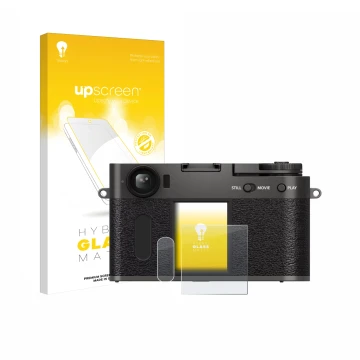 Front side of a product packaging with the brand logo upscreen. Next to it is the device Fujifilm X Half X-HF1 shown with the 