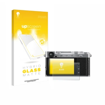 Front side of a product packaging with the brand logo upscreen. Next to it is the device Fujifilm X-E5 shown with the correspo