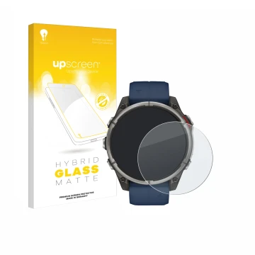 Front side of a product packaging with the brand logo upscreen. Next to it is the device Garmin quatix 8 (47 mm) shown with th