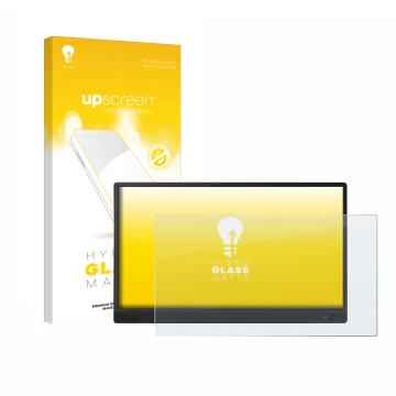 Front side of a product packaging with the brand logo upscreen. Next to it is the device ASUS ZenScreen MB166C shown with the 