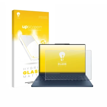 Front side of a product packaging with the brand logo upscreen. Next to it is the device Lenovo Yoga Pro 9i Gen 10 Aura Editio