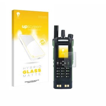 Front side of a product packaging with the brand logo upscreen. Next to it is the device Baofeng DM-32 shown with the correspo