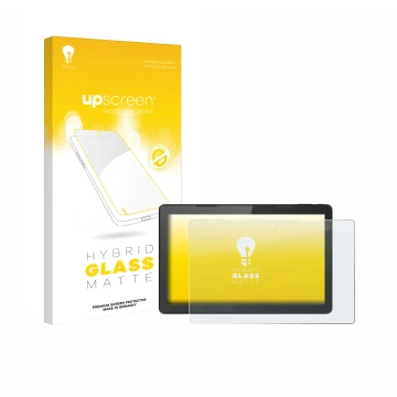 Front side of a product packaging with the brand logo upscreen. Next to it is the device Hannspree Pad 13.3