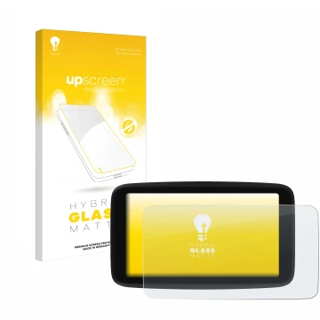 Front side of a product packaging with the brand logo upscreen. Next to it is the device TomTom GO Classic 6