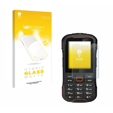 Front side of a product packaging with the brand logo upscreen. Next to it is the device Gigaset GLX8 shown with the correspon