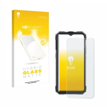 Front side of a product packaging with the brand logo upscreen. Next to it is the device Cubot King Kong AX shown with the cor