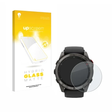 Front side of a product packaging with the brand logo upscreen. Next to it is the device Garmin Fenix 8 Pro MicroLED (51 mm) s