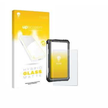 Front side of a product packaging with the brand logo upscreen. Next to it is the device Apple iPad Mini 7 2024 (case-friendly