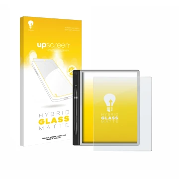 Front side of a product packaging with the brand logo upscreen. Next to it is the device Montblanc Digital Paper shown with th