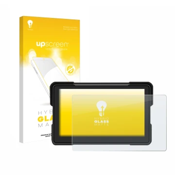 Front side of a product packaging with the brand logo upscreen. Next to it is the device Airpuxem Motorrad Carplay 7