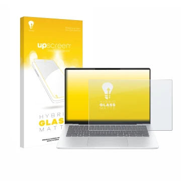 Front side of a product packaging with the brand logo upscreen. Next to it is the device HP OmniBook 5 14 shown with the corre