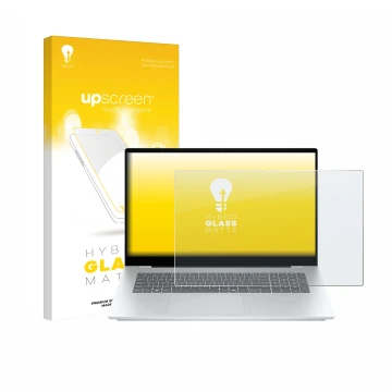 Front side of a product packaging with the brand logo upscreen. Next to it is the device HP OmniBook 7 17-dc shown with the co