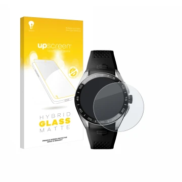 Front side of a product packaging with the brand logo upscreen. Next to it is the device TAG Heuer Connected Calibre E5 (45 mm