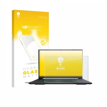 Front side of a product packaging with the brand logo upscreen. Next to it is the device Gigabyte AERO X16 2025 shown with the