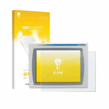 Front side of a product packaging with the brand logo upscreen. Next to it is the device Allen Bradly HMI AB 2711P-RDT15C show