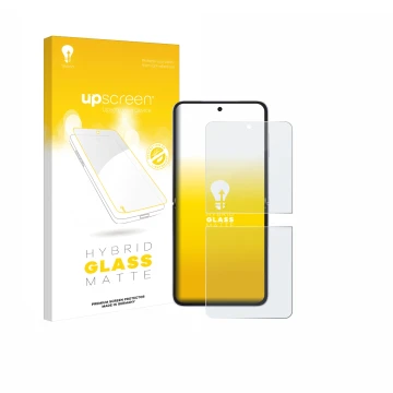 Front side of a product packaging with the brand logo upscreen. Next to it is the device Honor Magic V Flip 2 shown with the c