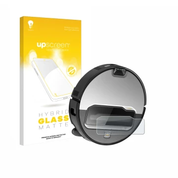 Front side of a product packaging with the brand logo upscreen. Next to it is the device Roborock Saros Z70 shown with the cor