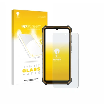 Front side of a product packaging with the brand logo upscreen. Next to it is the device Ulefone RugKing 3 Pro shown with the 