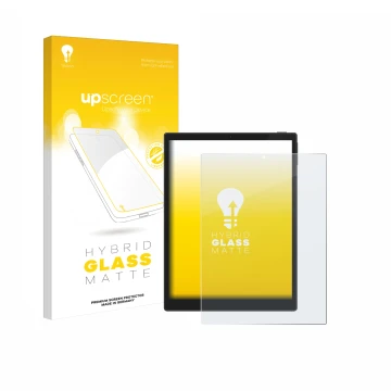 Front side of a product packaging with the brand logo upscreen. Next to it is the device Hannspree Lumo 7.8 shown with the cor