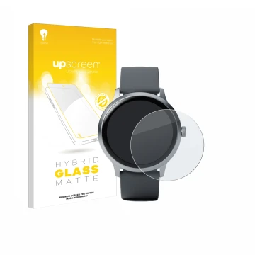 Front side of a product packaging with the brand logo upscreen. Next to it is the device Pebble Round 2 shown with the corresp