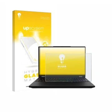 Front side of a product packaging with the brand logo upscreen. Next to it is the device XMG Apex 16 Max shown with the corres