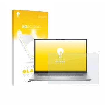 Front side of a product packaging with the brand logo upscreen. Next to it is the device Dell Inspiron 16 Plus 7630 shown with