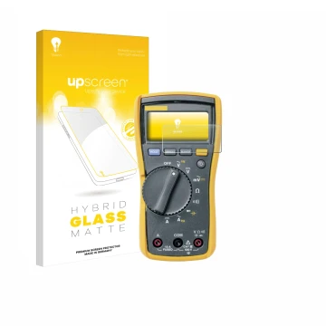 Front side of a product packaging with the brand logo upscreen. Next to it is the device Fluke 115 shown with the correspondin