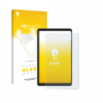 Front side of a product packaging with the brand logo upscreen. Next to it is the device Chuwi AuPad Mini shown with the corre