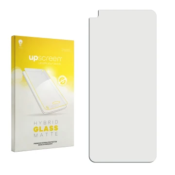 Front side of a product packaging with the brand logo upscreen. Next to it is the corresponding screen protector.
