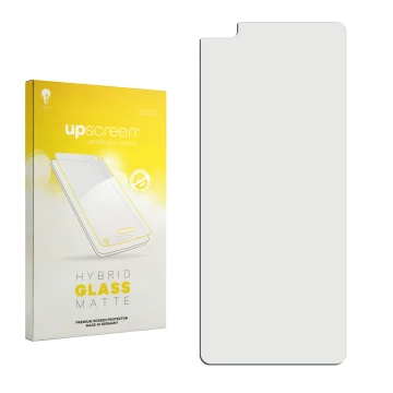 Front side of a product packaging with the brand logo upscreen. Next to it is the corresponding screen protector.