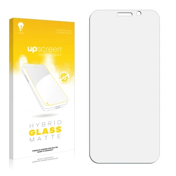 Front side of a product packaging with the brand logo upscreen. Next to it is the corresponding screen protector.