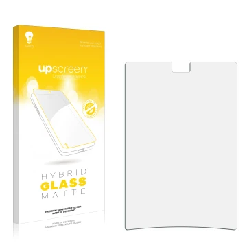 Front side of a product packaging with the brand logo upscreen. Next to it is the corresponding screen protector.