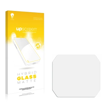 Front side of a product packaging with the brand logo upscreen. Next to it is the corresponding screen protector.