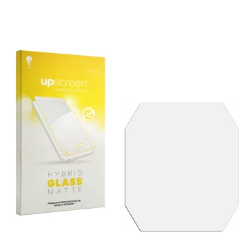 Front side of a product packaging with the brand logo upscreen. Next to it is the corresponding screen protector.