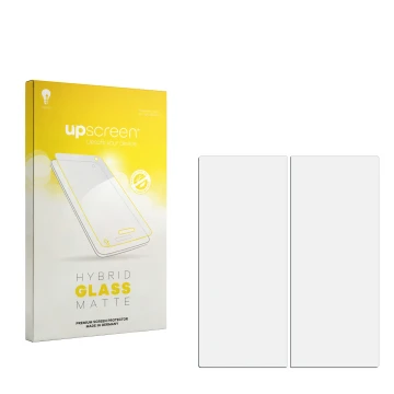 Front side of a product packaging with the brand logo upscreen. Next to it is the corresponding screen protector.