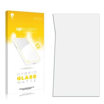 Front side of a product packaging with the brand logo upscreen. Next to it is the corresponding screen protector.