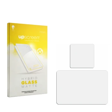 Front side of a product packaging with the brand logo upscreen. Next to it is the corresponding screen protector.