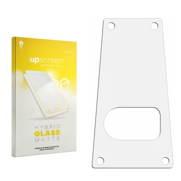 Front side of a product packaging with the brand logo upscreen. Next to it is the corresponding screen protector.