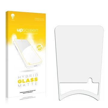 Front side of a product packaging with the brand logo upscreen. Next to it is the corresponding screen protector.