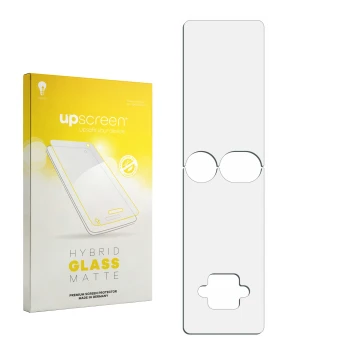 Front side of a product packaging with the brand logo upscreen. Next to it is the corresponding screen protector.