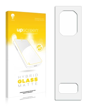 Front side of a product packaging with the brand logo upscreen. Next to it is the corresponding screen protector.