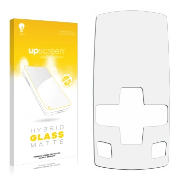 Front side of a product packaging with the brand logo upscreen. Next to it is the corresponding screen protector.