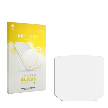 Front side of a product packaging with the brand logo upscreen. Next to it is the corresponding screen protector.