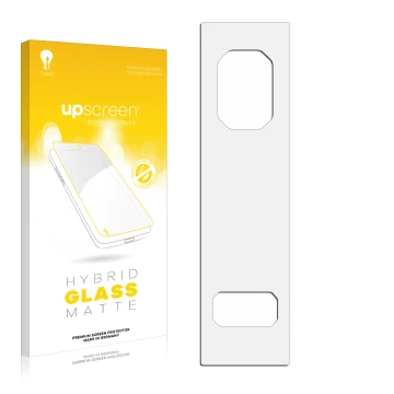 Front side of a product packaging with the brand logo upscreen. Next to it is the corresponding screen protector.
