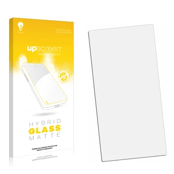 Front side of a product packaging with the brand logo upscreen. Next to it is the corresponding screen protector.