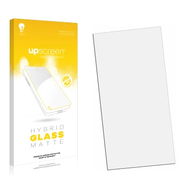 Front side of a product packaging with the brand logo upscreen. Next to it is the corresponding screen protector.